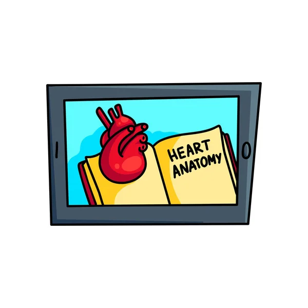 현대 태블릿은 가상 현실 심장 해부학에 보여줍니다 — 스톡 벡터