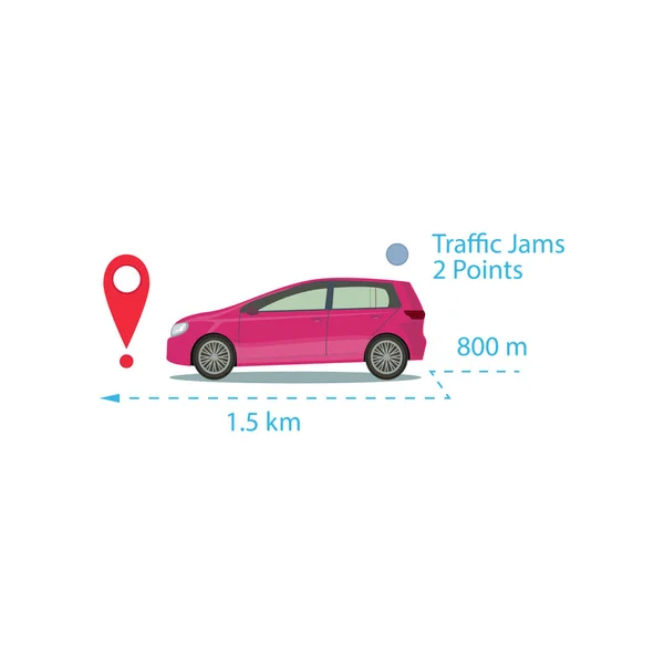 Rijden auto met smartphone Augmented Reality toont route — Stockvector