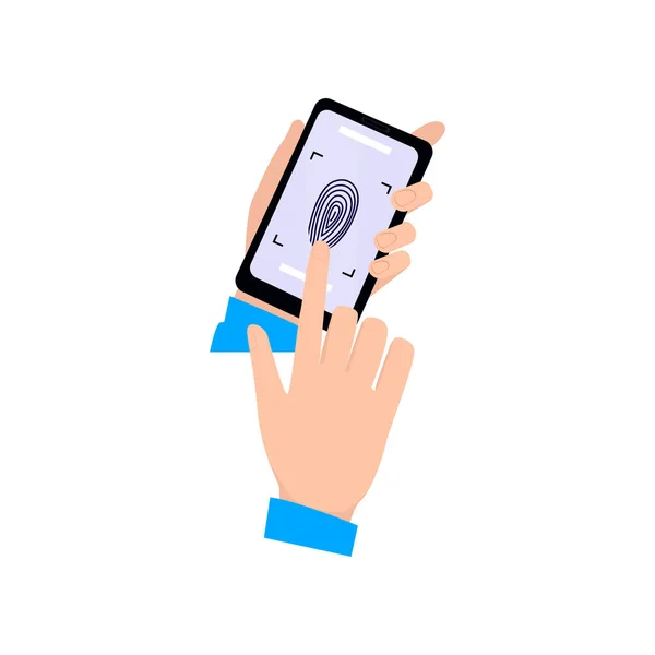 Χρήση δακτυλικών αποτυπωμάτων για να ξεκλειδώσετε σύγχρονα smartphone ανθρώπινο χέρι — Διανυσματικό Αρχείο