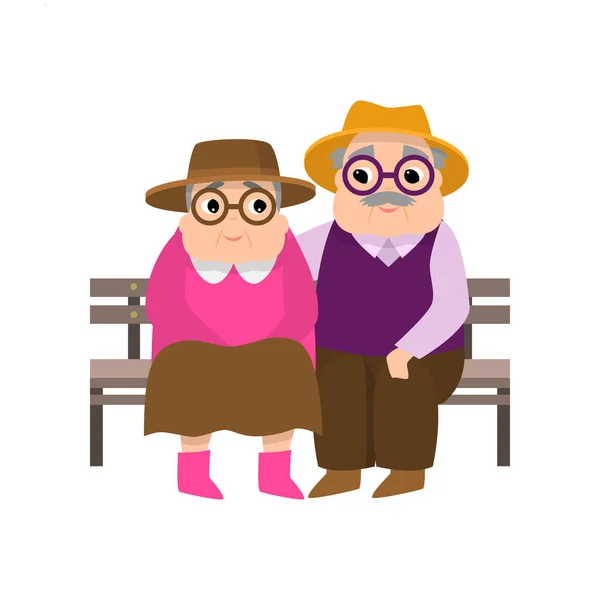Wood Park bankında dinlenen yaşlı kadın ve bir adam çifti — Stok Vektör