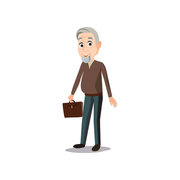 Ευτυχισμένος συνταξιούχος γέρος πηγαίνει να εργαστεί με δέρμα — Διανυσματικό Αρχείο