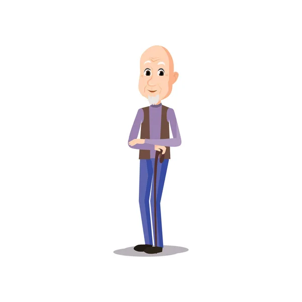 Starý holohlavý starší muž s modrými džínami — Stockový vektor