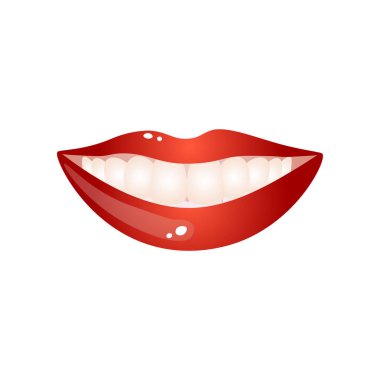 Kırmızı parlak dudaklar ve beyaz dişleri ile Sevimli güzel gülümseme