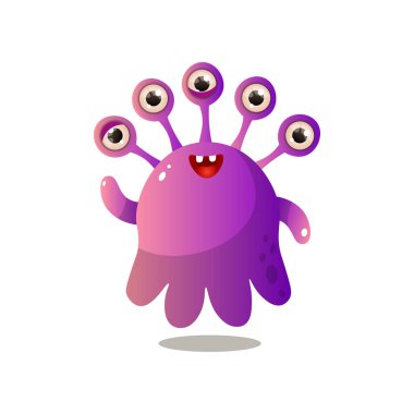 Beş gözleri ve küçük bir gülümseme ile sevimli mor canavar