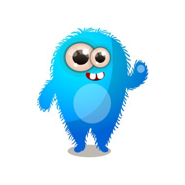 Sevimli mavi kabarık yumuşak canavar tüm çocuklara merhaba demek