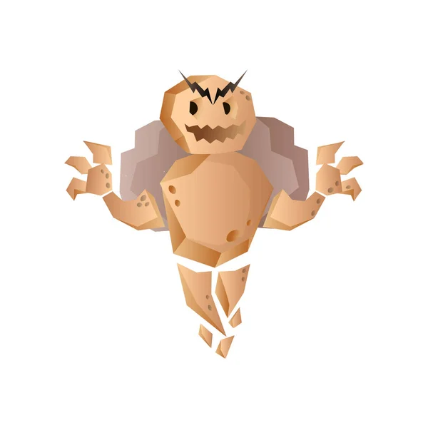 Fantastic golem stone monster with rock hands nice smile — Stock Vector