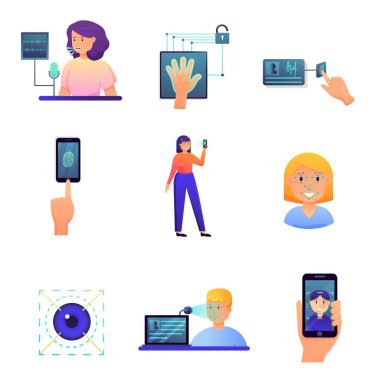 Biyometrik güvenlik seti modu, farklı tip veya modern cihaz