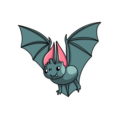 Beyaz dişleri ve kırmızı kulakları ile uçan koyu gri yarasa