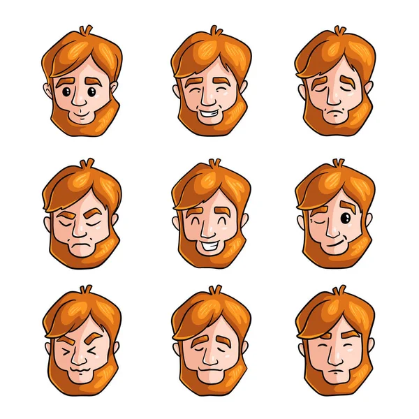 Conjunto de homem ruiva em diferentes poses e emoções faciais — Vetor de Stock