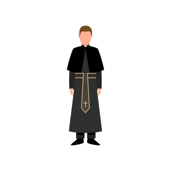 Prêtre de l'église catholique en vêtements noirs avec croix d'or — Image vectorielle