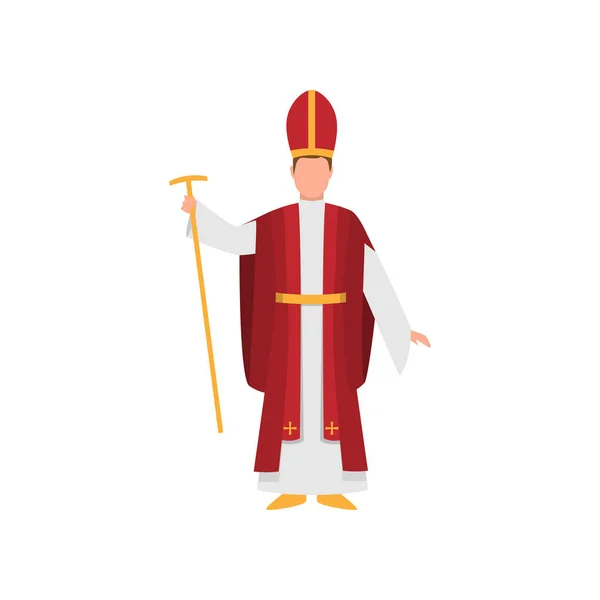 Sacerdote mayordomo papal en ropas rojas con cetro de oro — Vector de stock