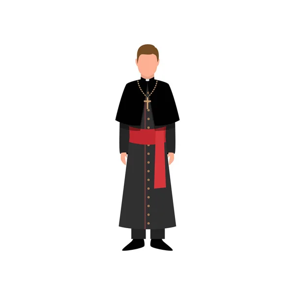 Sacerdote pessoa personagem da igreja com roupas pretas e ouro — Vetor de Stock