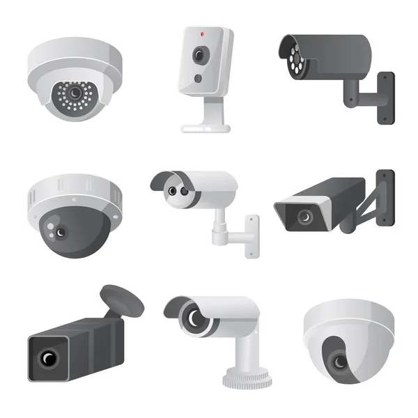 Set van moderne beveiligingscamera, binnen-of buiten modus — Stockvector