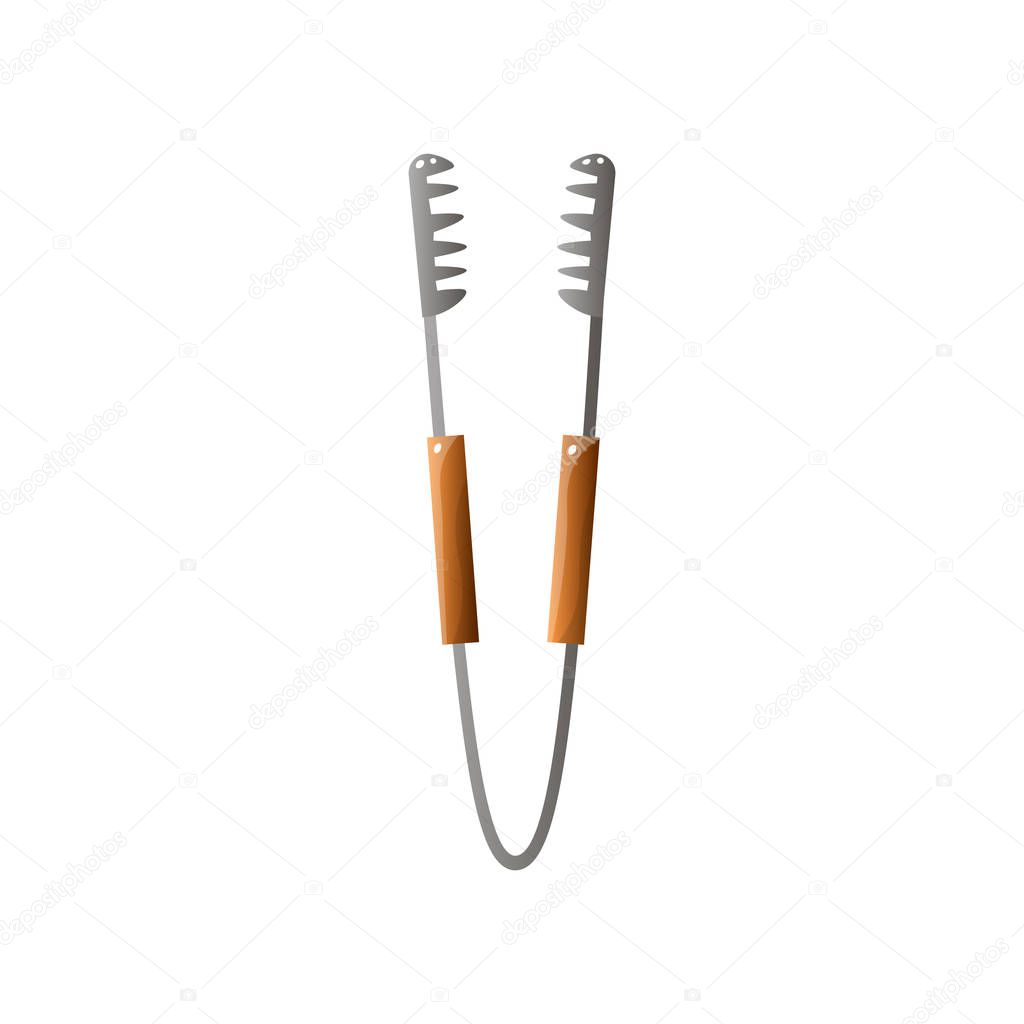 Long handled tongs from steel material and wood handle