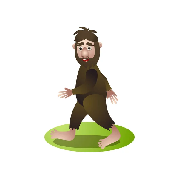 Sevimli kahverengi bigfoot, yeti derin ormanda yürüyüş — Stok Vektör