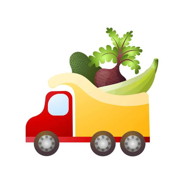 Velký náklaďák s eko, přírodní, zemědělskou zeleninou pro město — Stockový vektor