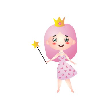 Sihirli sopa ile prenses kostümlü mutlu sevimli kız