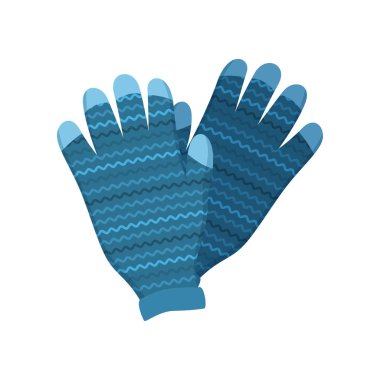 Blue winter gloves with touchscreen finger function, striped clipart