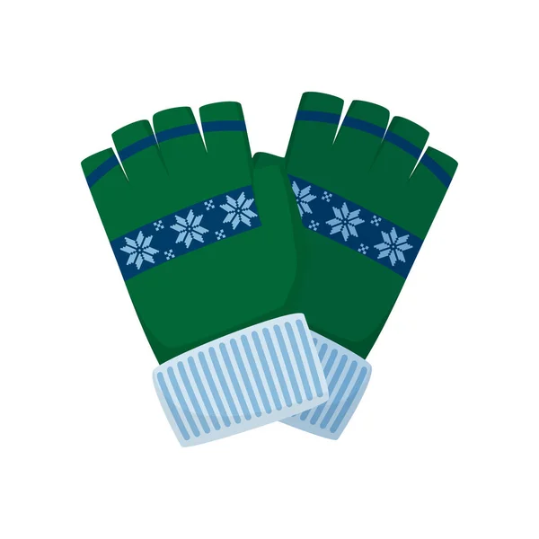 Grüne Winterhandschuhe mit blauem Ornament für Mädchen oder Jungen — Stockvektor