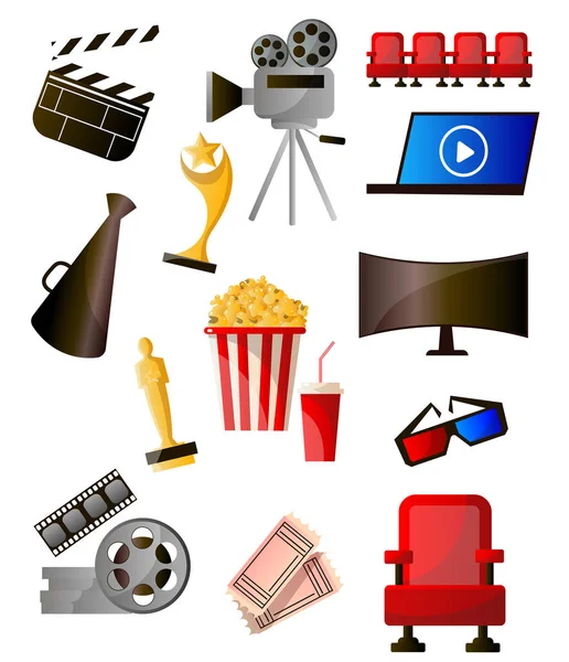 Set of colorful cinema icons different modern object Stock Vector