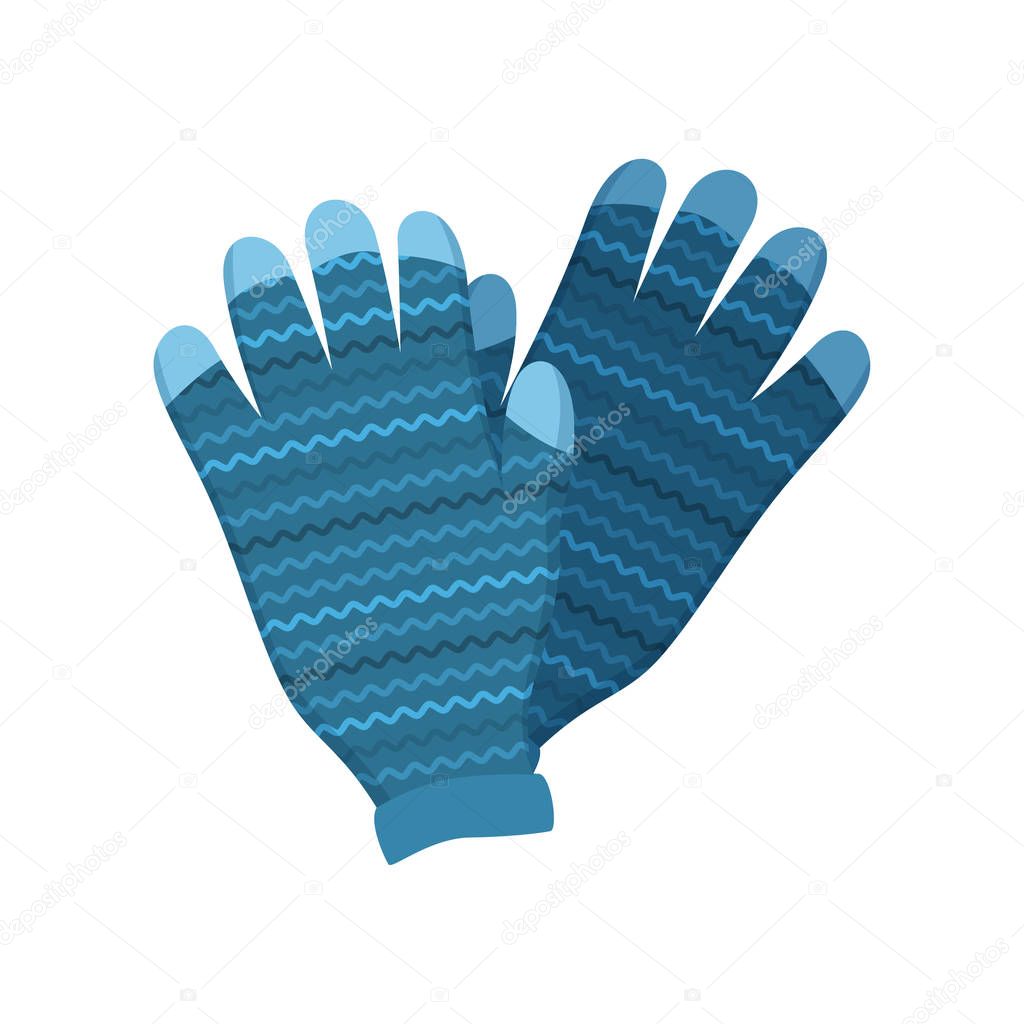 Blue winter gloves with touchscreen finger function, striped