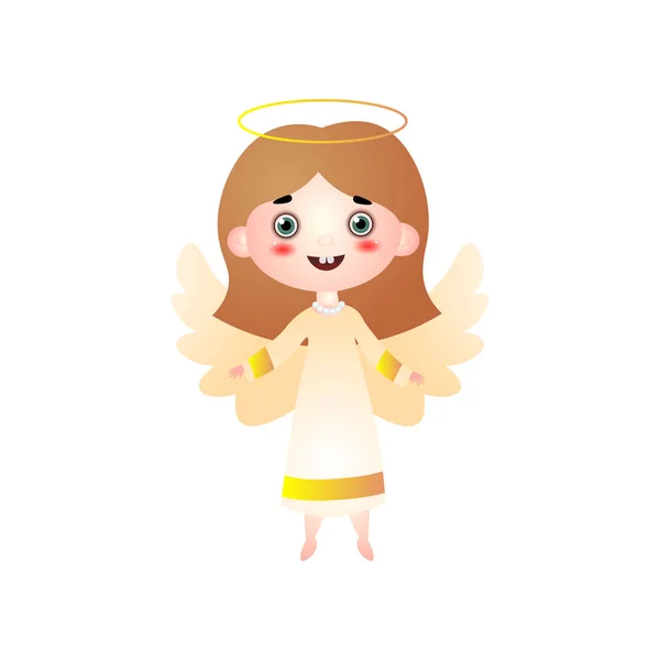 Happy cute girl in angel costume, ready for holiday — Stock Vector
