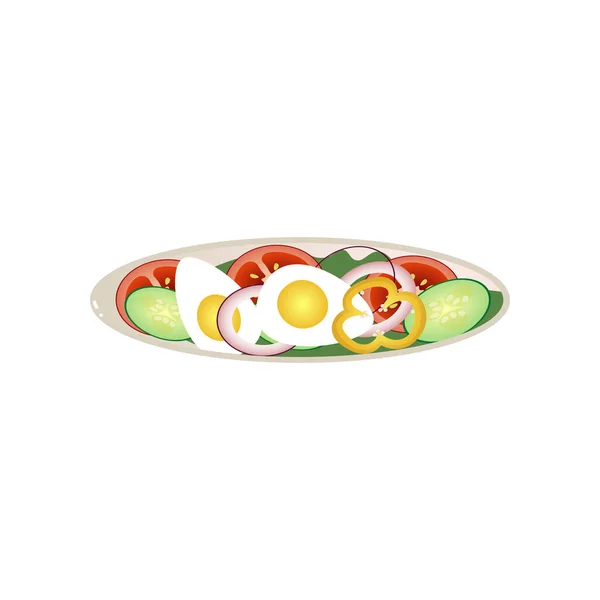 Assiette complète de plat végétalien avec concombre coupé et tomate — Image vectorielle