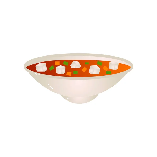 Placa de plato de sopa vegana con zanahoria y guisantes verdes — Vector de stock