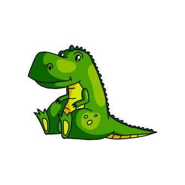 Sevimli yeşil çocuk dinozor ufuk sabah gündoğumu bakıyor