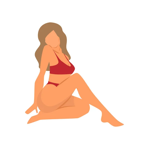 Piros szexi nő fürdőruhát a nyári strand idő — Stock Vector