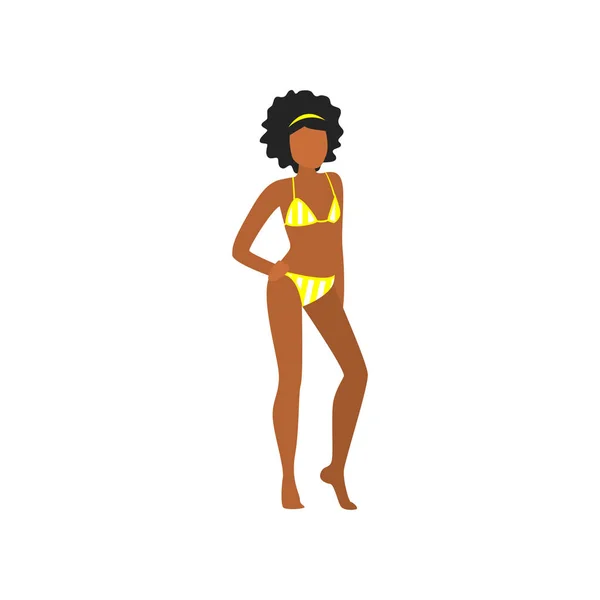 Sexy schattige Afrikaanse vrouw in licht geel badpak — Stockvector