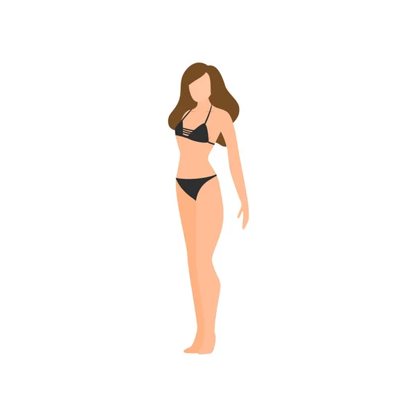 性感的女人在黑色一套泳衣海滩时间 — 图库矢量图片