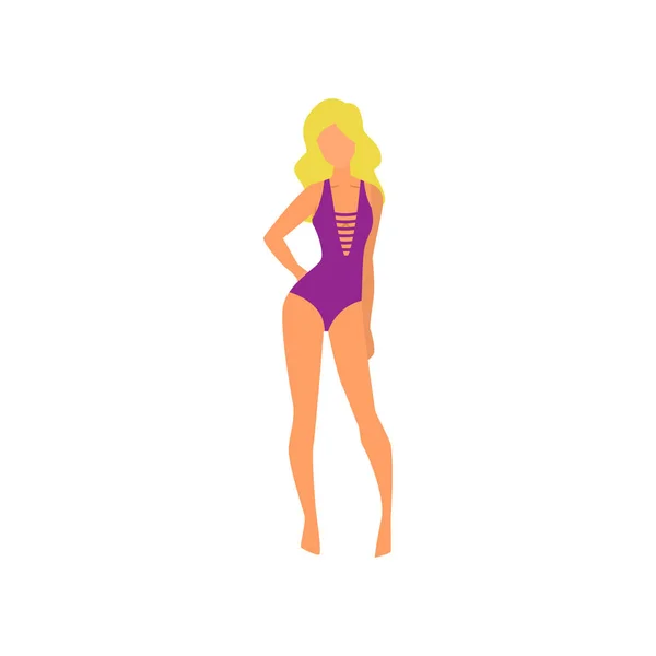 Niedliche Mode violetten Badeanzug bei sexy blonde Mädchen — Stockvektor
