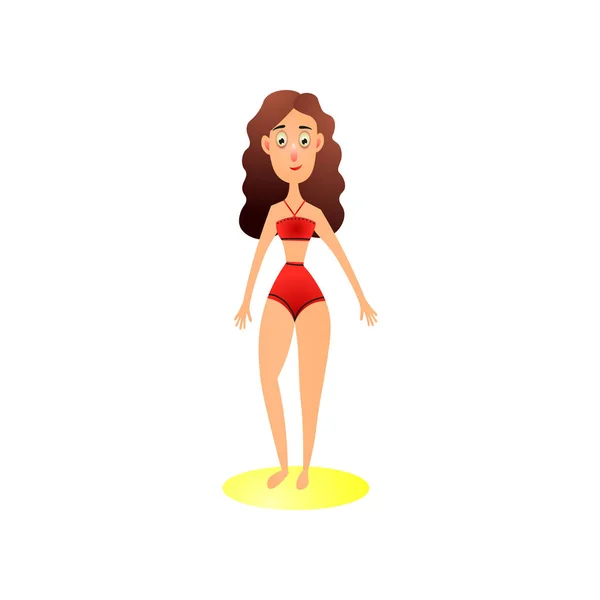 Sexy linda chica en traje de baño de bikini rojo en la playa de arena — Vector de stock