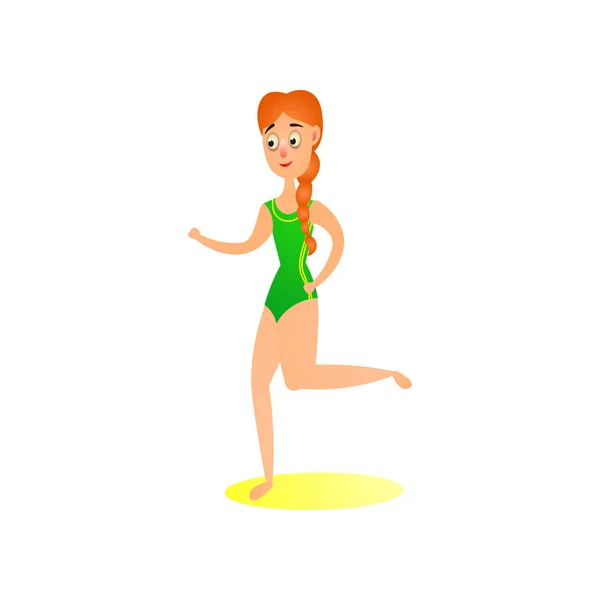 Sexy chica de pelo rojo en traje de baño bikini verde — Vector de stock