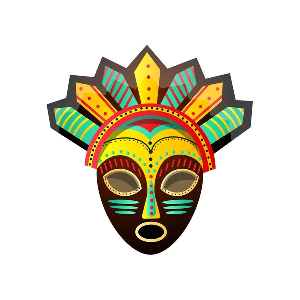 Sevimli renkli ritüel afrika maskesi, kırmızı, yeşil, sarı renkli — Stok Vektör