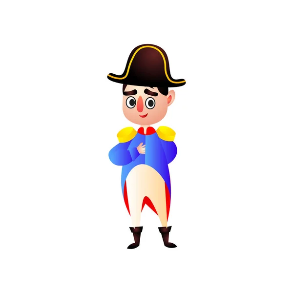 Carino sorridente pronto ragazzo in napoleone partito costume — Vettoriale Stock