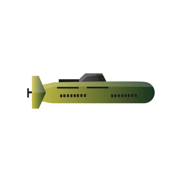 Guerra militar moderno submarino, color verde camuflaje — Vector de stock