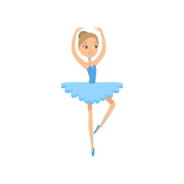 Bonito dança sorrindo bailarina em vestido têxtil azul — Vetor de Stock