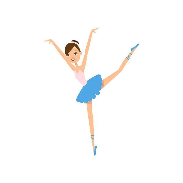 Bonito feliz sorrindo bailarina dançando menina, festa na escola —  Vetores de Stock