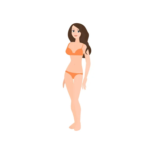 Sexy linda chica morena en ropa interior roja — Vector de stock