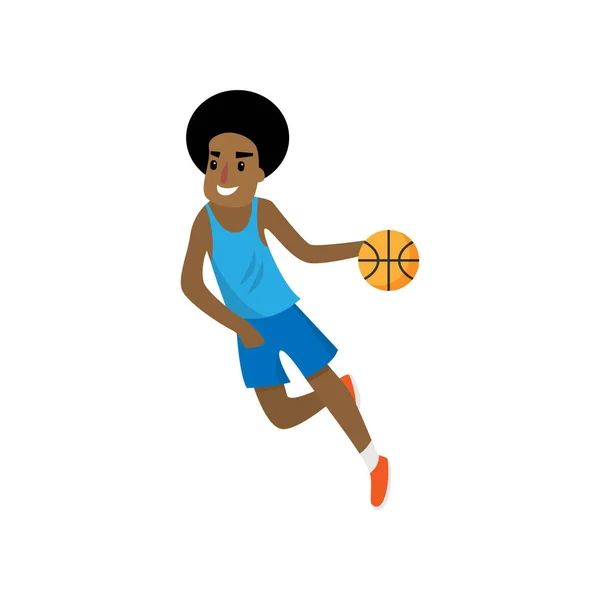 Afrikansk ung basketspelare kör med röd boll — Stock vektor
