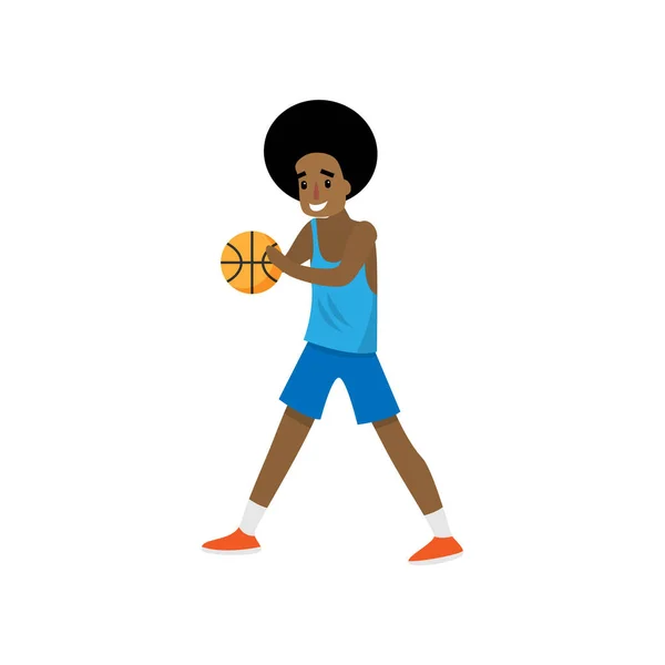 Joueur de basket africain arrêté dribble avec boule rouge — Image vectorielle