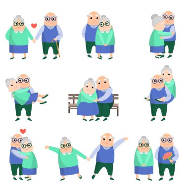 Eski güzel çift ile farklı günlük durum seti