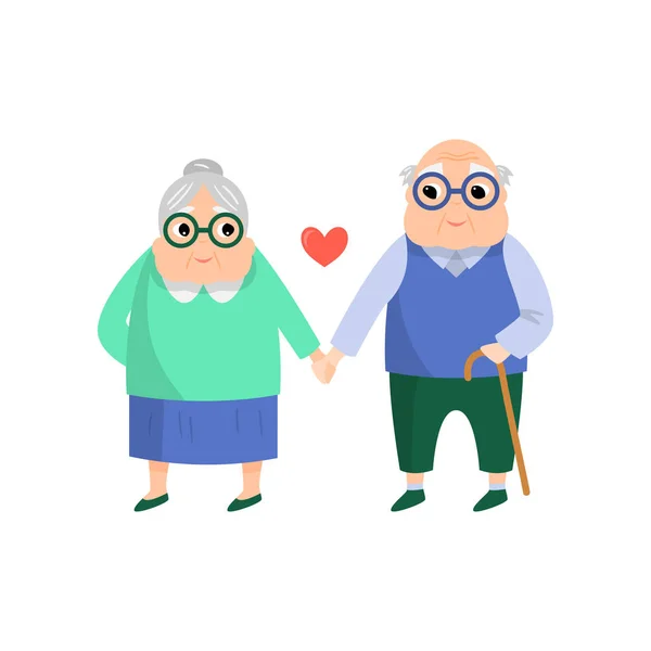 Old senior lovely couple, woman and man take hand — Stock Vector