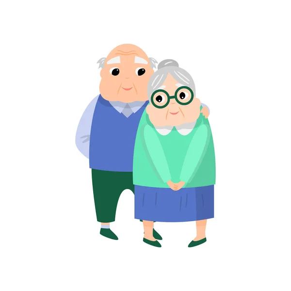 Ο γέρος προσέχει, αγκαλιάζει μια ηλικιωμένη γυναίκα. — Διανυσματικό Αρχείο