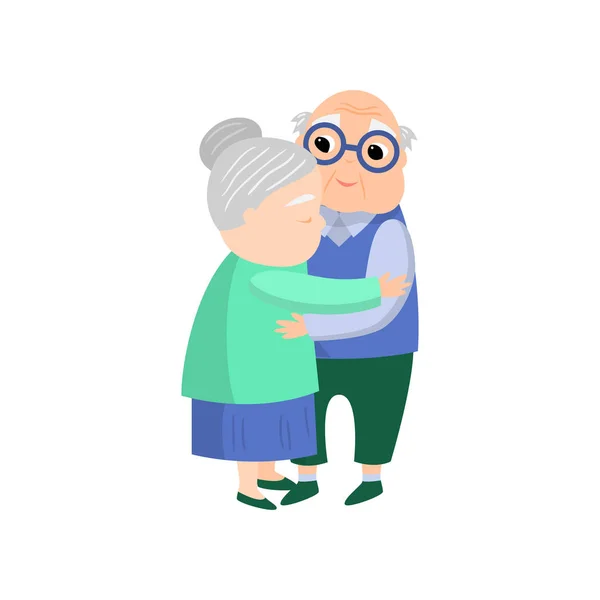 Senior old woman give a lovely hug to senior husband — Stock Vector