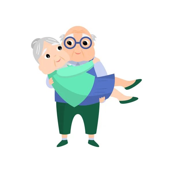 Συνταξιούχος άνθρωπος πάρει γριά ηλικιωμένη γυναίκα, υπέροχο ζευγάρι — Διανυσματικό Αρχείο