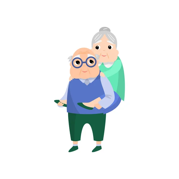 Seniorin springt ihrem Mann in den Rücken — Stockvektor