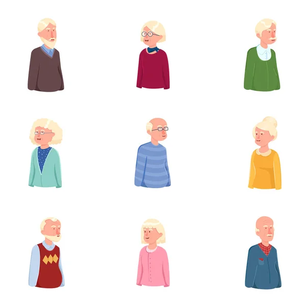 Eski emekli avatar kadın ve erkek kişi seti — Stok Vektör
